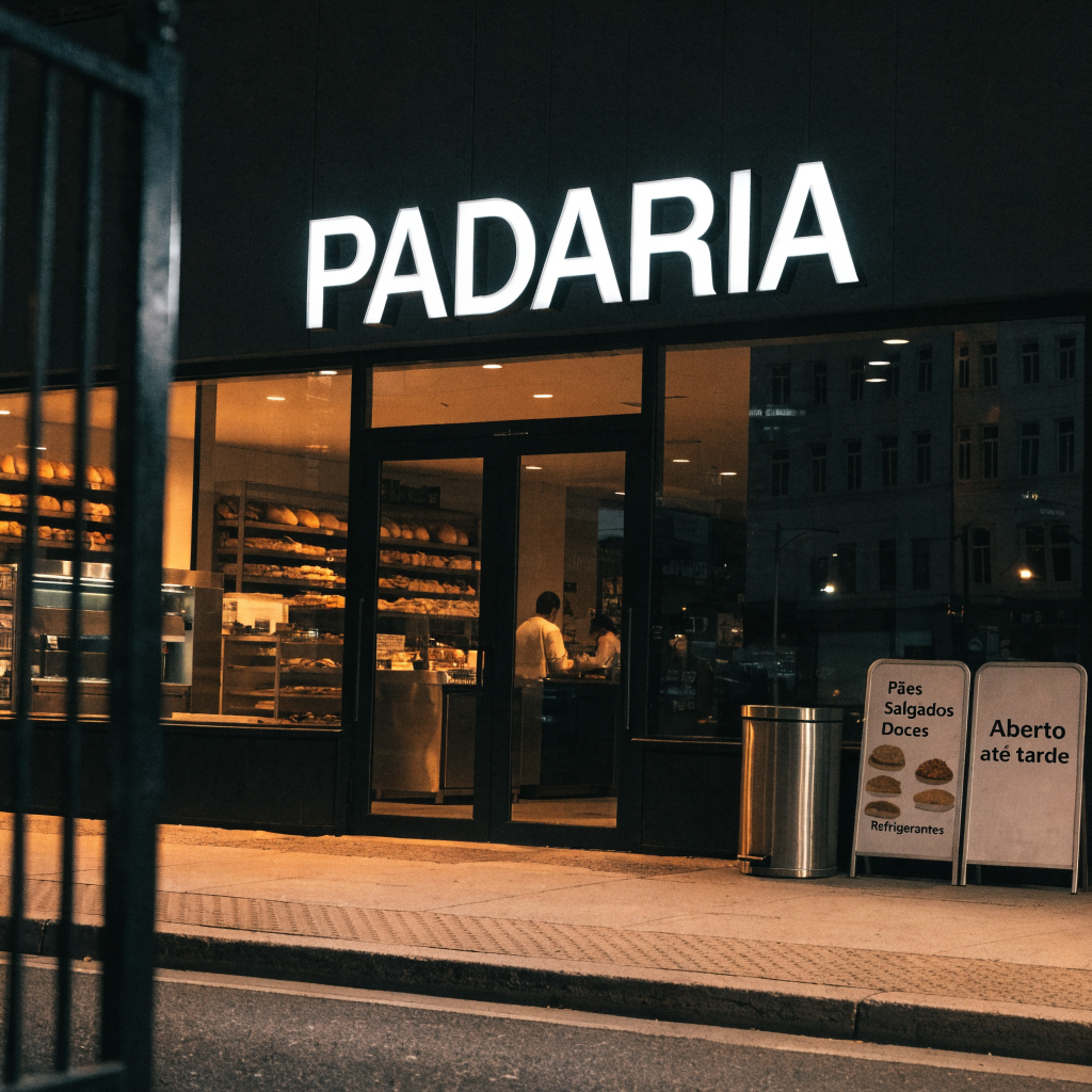 Fachada comercial com letras iluminadas em LED