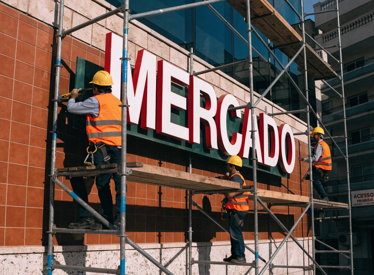 Instalação profissional de fachada com letras em acrílico e LED